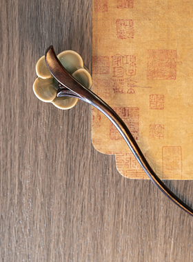 Zang又一雪 悄绽放 双面雕非洲小叶紫檀木簪盘发簪子头饰中式古风