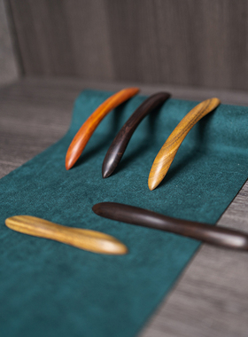 Zang又一雪 押发双尖木簪 原创盘发反扣宽月M型长款黑绿檀木簪子