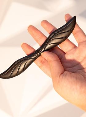 Zang又一雪 比翼飞 黑檀木发簪天使翅膀双面雕古风新中式簪子盘发