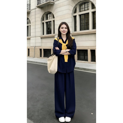 【肖恩专享+专属】欧货老钱风套装慵懒衬衫阔腿裤子送披肩三件套