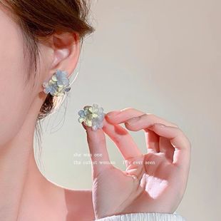 甜美气质晕染清透蓝色亚克力花朵耳环女小清新百搭气质耳钉耳饰品