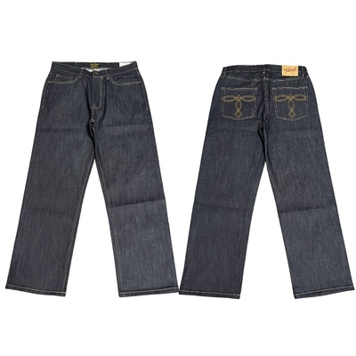 原牛重磅赤耳丹宁阿美咔叽复古日系原浆牛仔裤男女宽松直筒裤