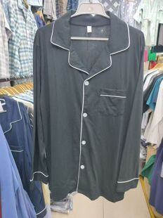 3色入春秋外贸欧单针织全棉纯色男士单件长袖家居睡衣上装开襟