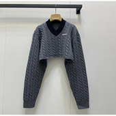 气质露腰衫 2025新款 上衣 修身 显瘦女款 miu风纯色V领针织衫 女长袖