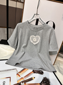 Queen灰色夏季 新款 短袖 Dressed 爱心体恤上衣短款 宽松少女感T恤女