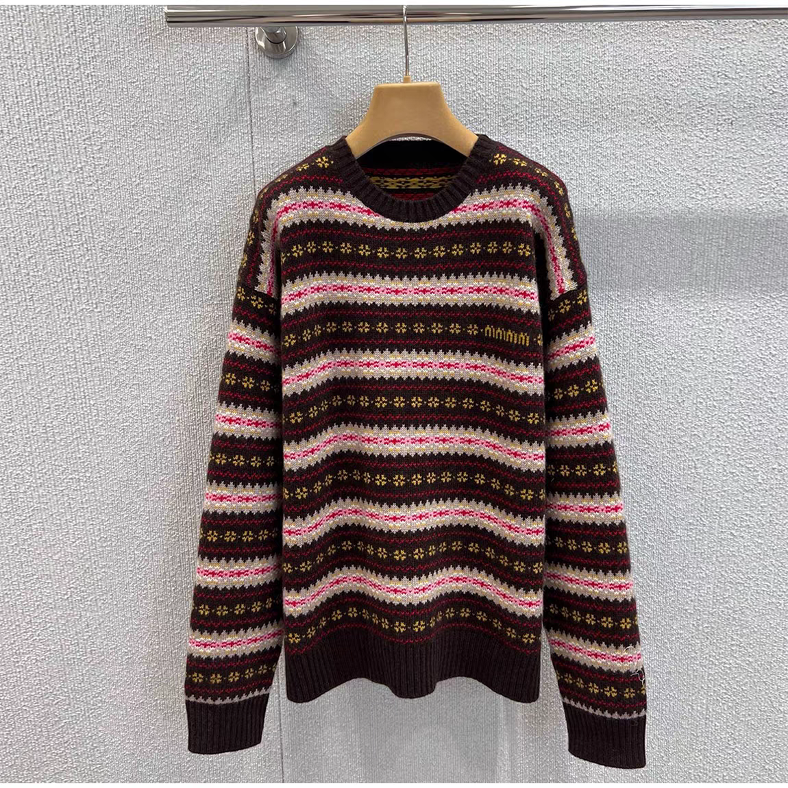 miu风套头圆领条纹女款女针织衫