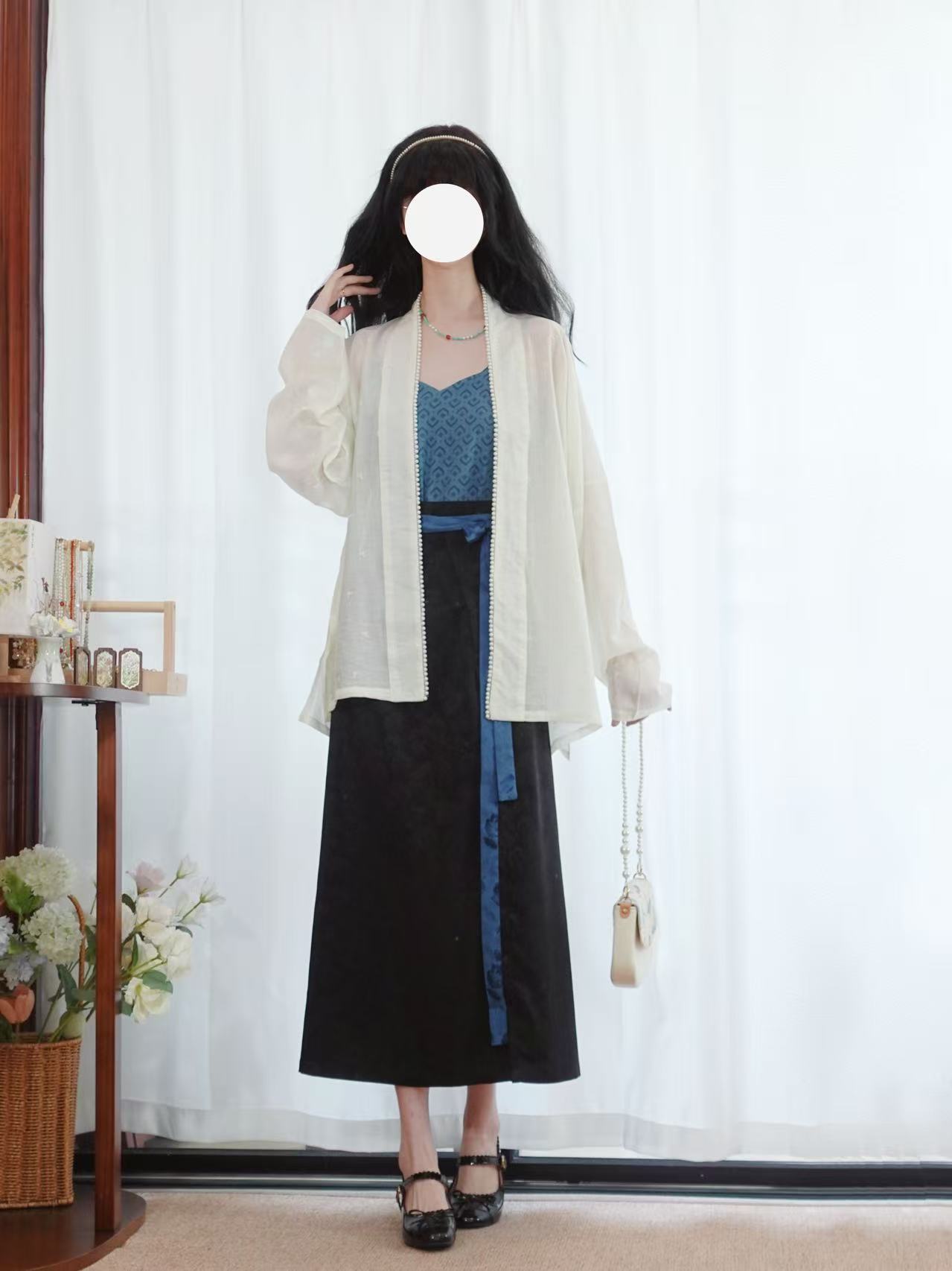 【般若】画堂春现货飞机袖花瓣吊带日常汉服旋裙收省透气套装