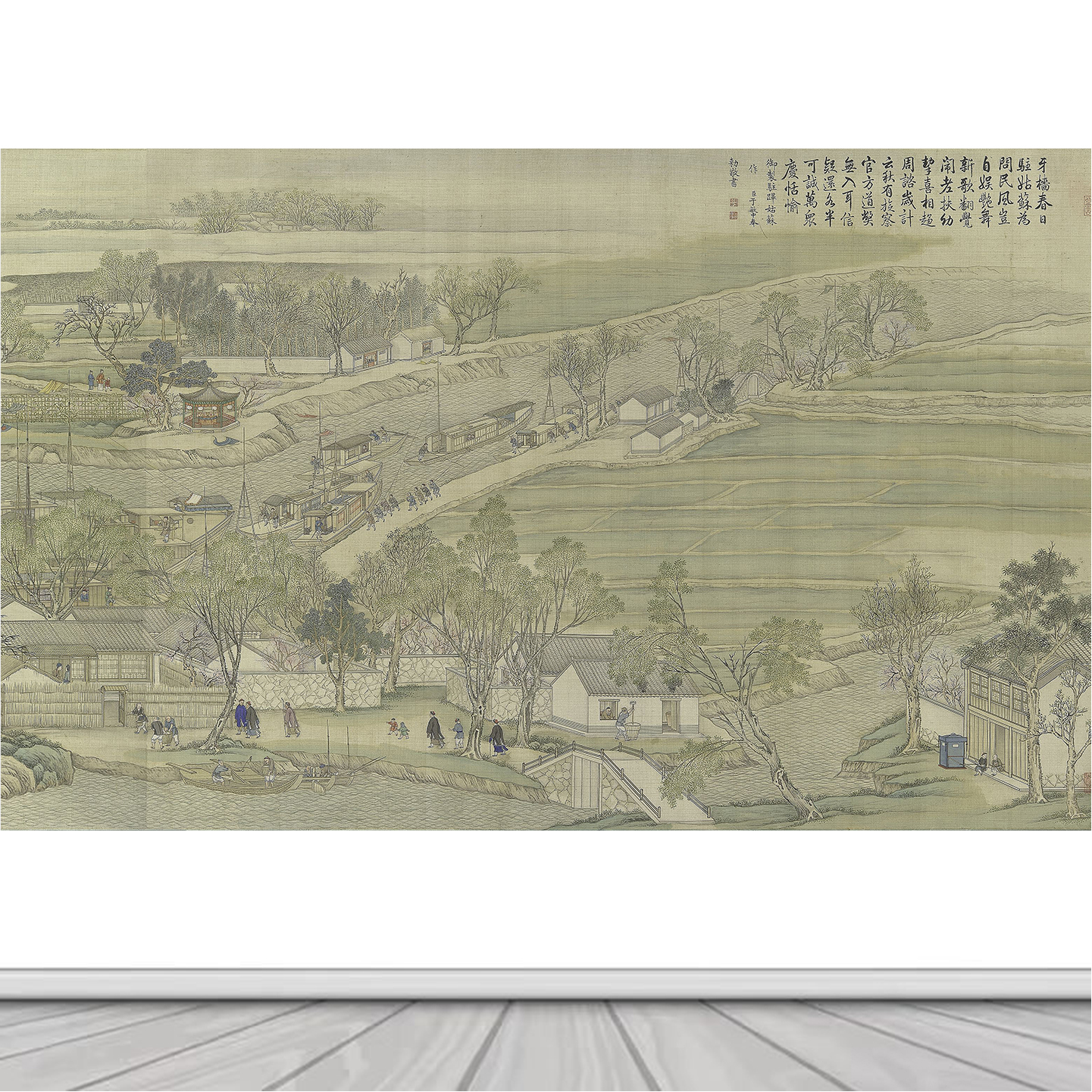 乾隆南巡图宋代美学驻跸姑苏街景自粘墙贴画山水客厅装饰风景壁画