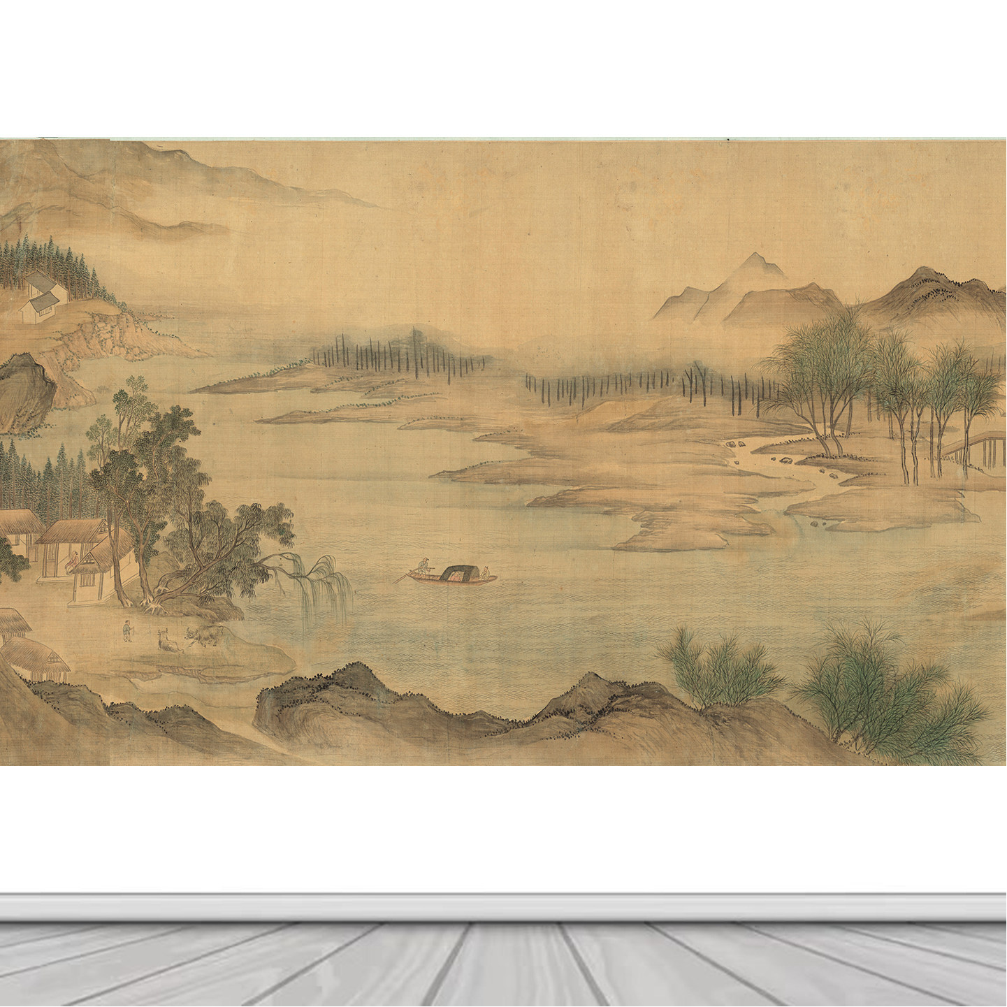 湖山春暖图宋氏美学国画自粘山水风景卧室沙发背景墙贴客厅装饰画,家居饰品,现代装饰画,淘宝优惠券,粉丝福利购,淘宝优惠卷