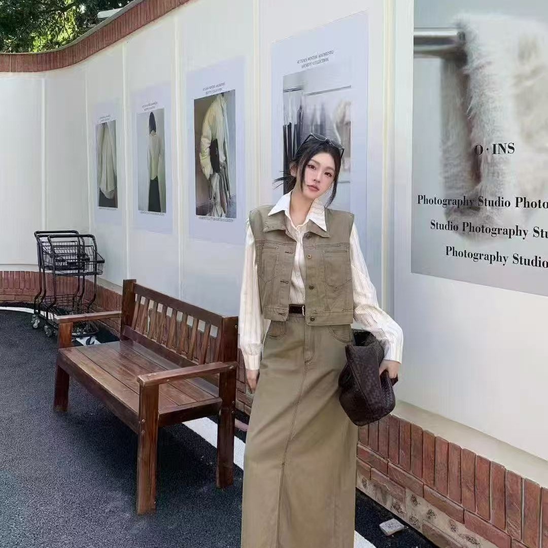 牛仔马甲套装裙女春季2026新款韩版高级感条纹衬衫半身裙三件套,女装/女士精品,时尚套装,淘宝优惠券,粉丝福利购,淘宝优惠卷