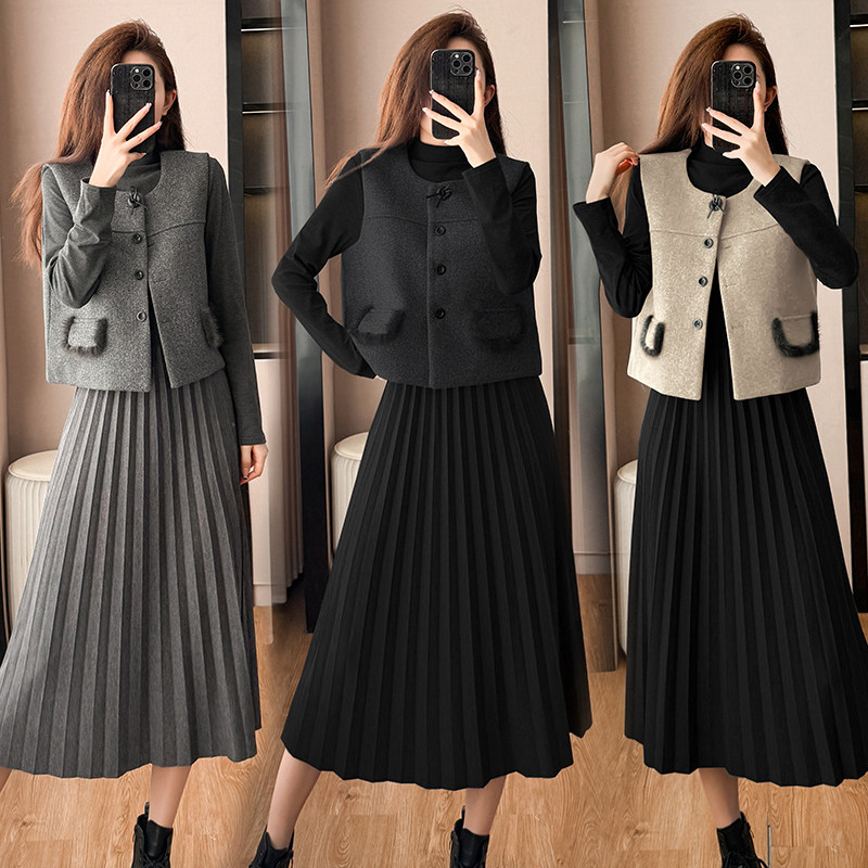 法式小香风马甲外套连衣裙两件套2025秋冬新款韩系搭大衣时髦套装,女装/女士精品,时尚套装,淘宝优惠券,粉丝福利购,淘宝优惠卷