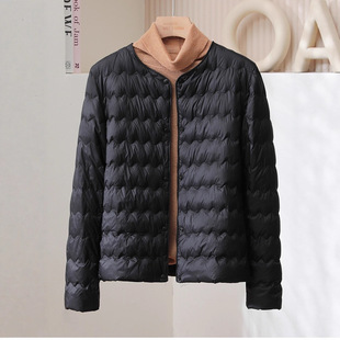 羽绒内胆新国标90绒百搭圆领可变V领简约波浪纹秋冬外套羽绒服女