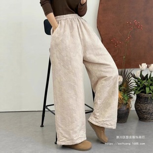 纯色加厚直筒裤 提花外穿棉裤 松紧腰夹棉阔腿裤 新款 5073 女2025冬季