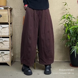 子女长裤 夹棉休闲裤 文艺复古保暖纯色松紧腰裤 新款 2819 2025冬季