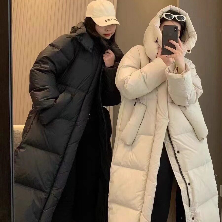 超厚过膝长款超大被子羽绒服外套2024冬装新款连帽加厚女装潮防寒
