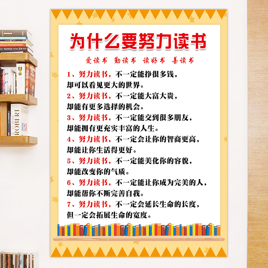学生学习好习惯励志墙贴为什么要努力读书 画 装饰家规十条知识