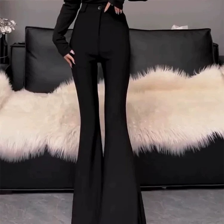 喇叭裤女秋冬加绒加厚高腰显瘦