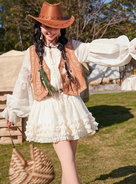 2025年春夏秋新款云南新疆草原旅游拍照穿搭连衣裙刺绣马甲套装女