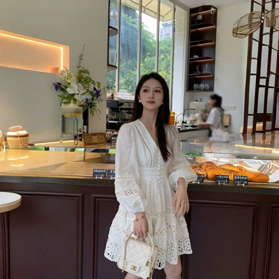 旅游拍照法式重工初恋小白裙仙