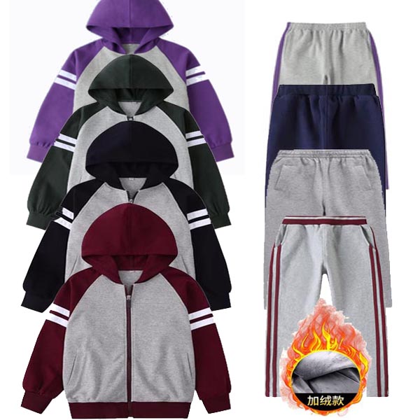校服冬装加绒拉链帽衫运动裤班服