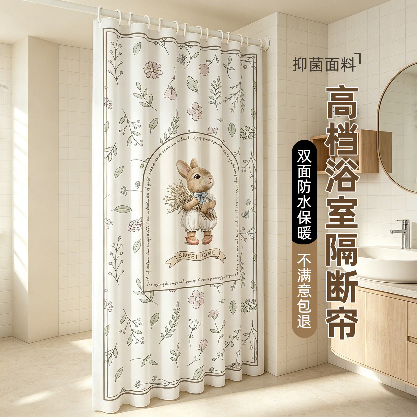 浴帘隔断帘防水高档卫生间洗澡挡水挂帘防霉速干加厚浴室帘免打孔