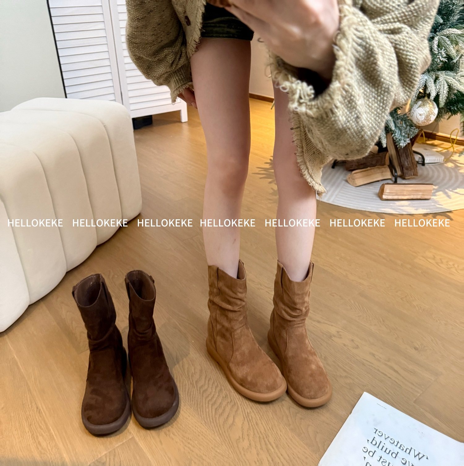 KEKE【费尔岛】6.5cm 小个子定制秋冬增高厚底堆堆靴百搭短靴