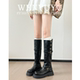 复古厚底长筒靴女2025秋冬新款 英伦风皮带扣百搭骑士靴增高显瘦