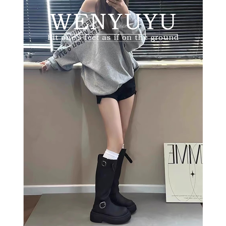 温与屿厚底增高不过膝厚底骑士靴
