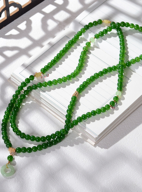汉服璎珞项链绿色人造珍珠女
