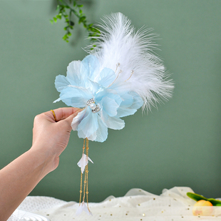 古风汉服头饰甜美可爱羽毛流苏发夹公主超仙边夹气质发饰拍照饰品