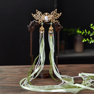 古风汉服超仙蝴蝶长飘带后压小清新流苏女孩发夹明制发饰头饰配饰