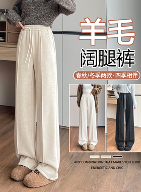 慵懒风高腰阔腿裤女2025秋冬高腰加绒毛呢休闲裤垂感宽松显瘦长裤