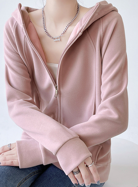 lulu春秋季韩国加厚卫衣外套女连帽秋冬外穿宽松休闲开衫女装上衣