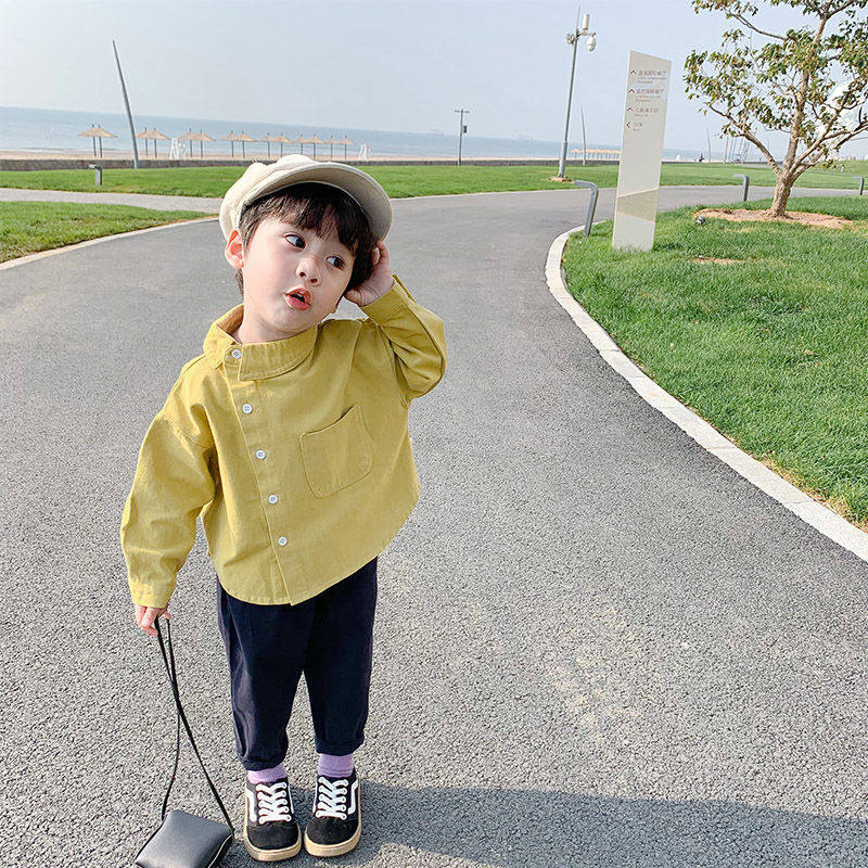 小叽咕2021新品~童装男童小童衬衣儿童长袖外套衬衫宝宝洋气上衣3