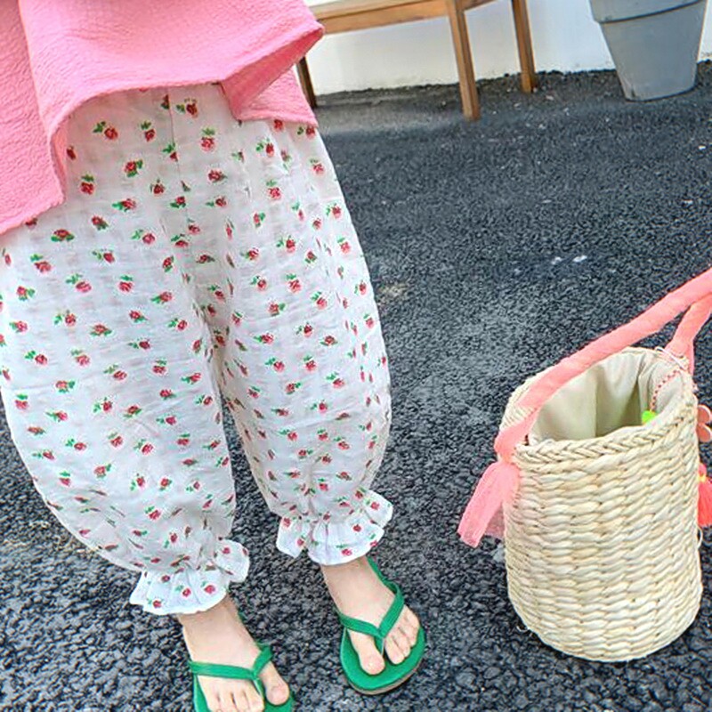 2024夏薄款纯棉碎花宽松宝宝洋气女小童防蚊裤百搭灯笼裤裤子夏季