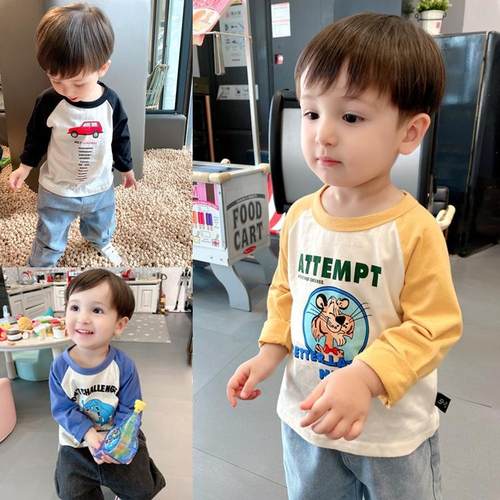 小叽咕2021新品~男童插肩打底衫女童长袖T恤女宝宝卡通上衣服体恤