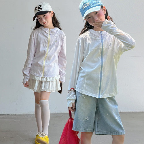 夏季儿童外穿防晒衣防紫外线透气轻薄凉感女童连帽防晒服外套批发