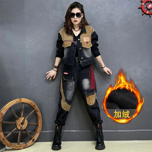 秋冬新款时尚套装欧货潮牌个性洋气宽松大码保暖哈伦时髦两件套女