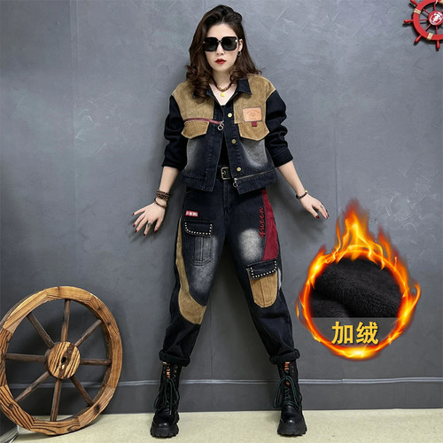 绰乐水洗牛仔棉2025冬季时尚套装