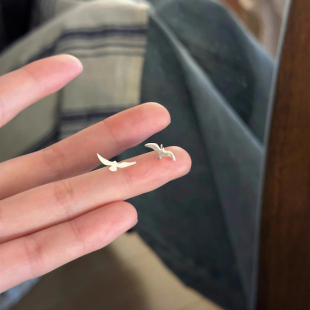 925银针飞鸟海鸥耳钉小巧精致高级感设计耳环设计感独特简约耳饰