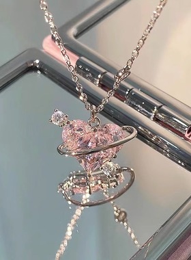 甜美气质粉钻爱心锁骨链