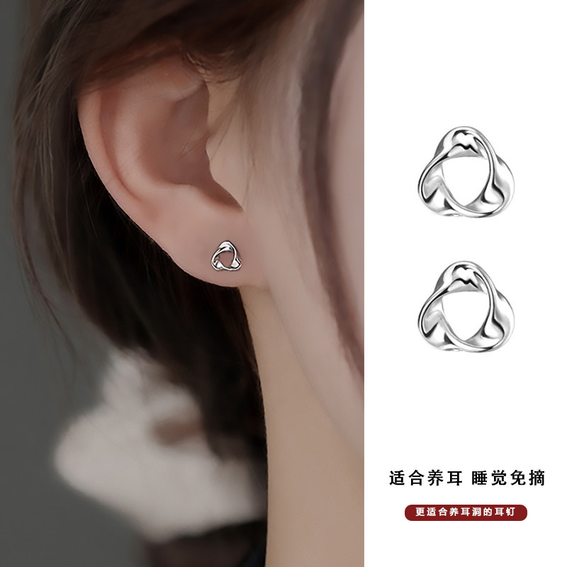 养耳洞莫比乌斯小三角耳钉女小众设计感925纯银针耳环2023新款潮