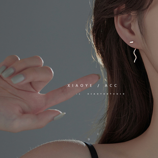 养耳洞925纯银一字波浪耳线睡觉免摘耳环饰品小众设计感2022年新