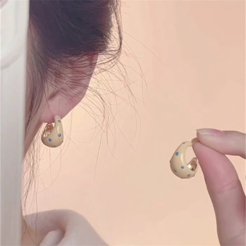 复古甜美奶黄滴釉波点耳钉