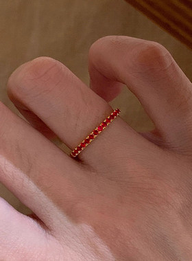 轻奢红宝石细款戒指个性