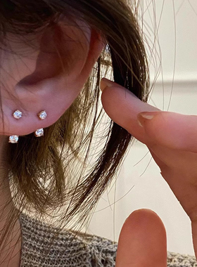 925银针后挂式小钻耳钉新款2024爆款设计感精致小众气质高级耳环