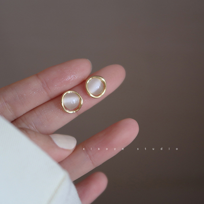 925银针猫眼石耳钉女韩国网红气质耳环小众设计感饰品2021年新款