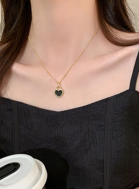 黑色爱心项链ins小众高级感