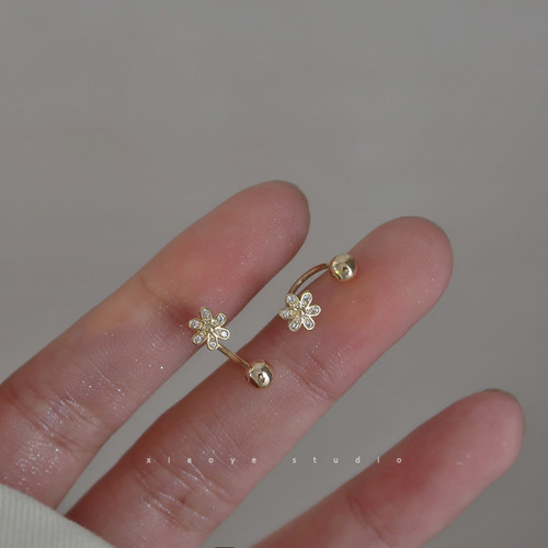 s925纯银耳钉花瓣螺丝小众设计感
