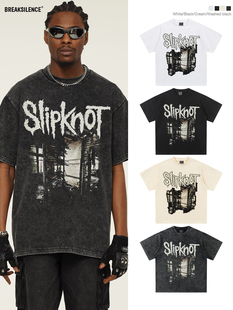 活结乐队水洗做旧重磅纯棉短袖t恤欧美潮牌vintage宽松小领口半袖